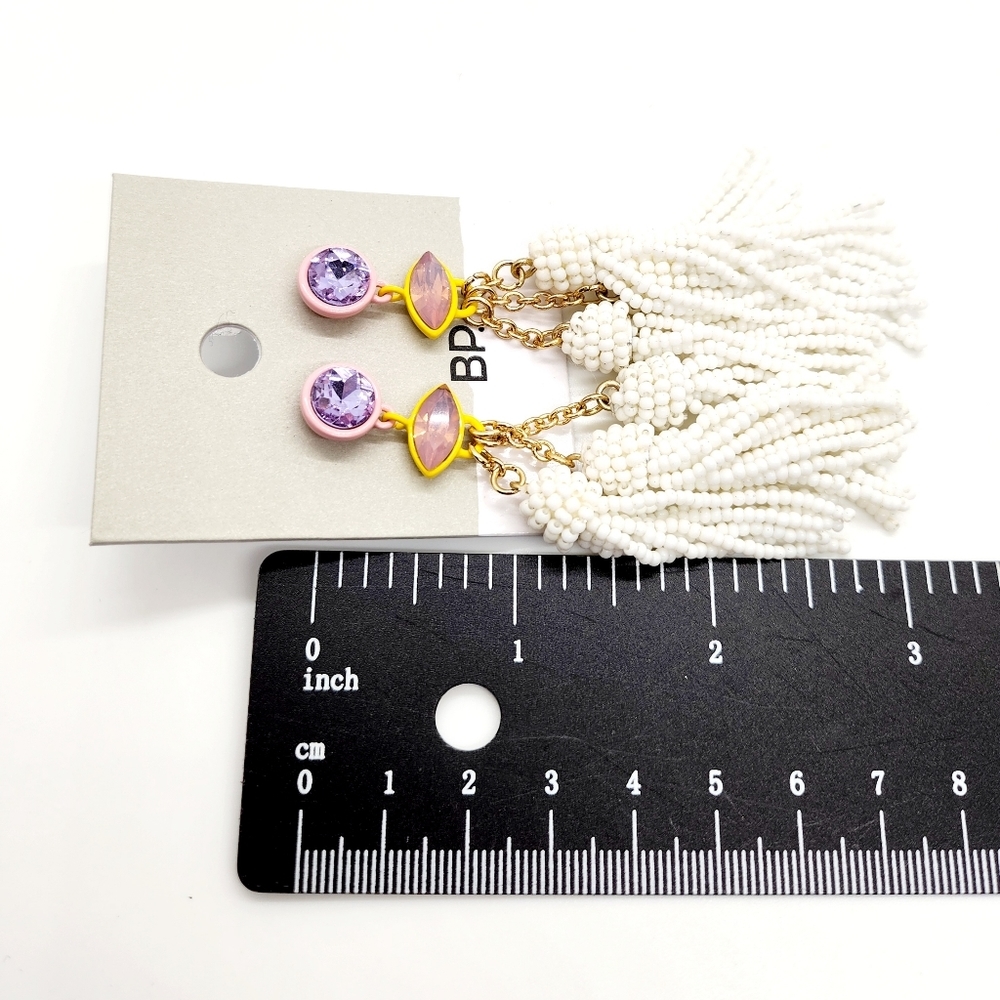 BP. Pink Purple & White Tassel Beaded Earrings NWT - Picture 6 of 6